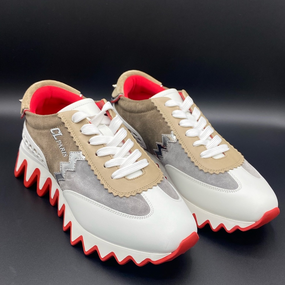 LOUBISHARK DONNA FLAT WHITE/BEIGE. Red Sole Runner Sneakers. - Picture 4 of 9